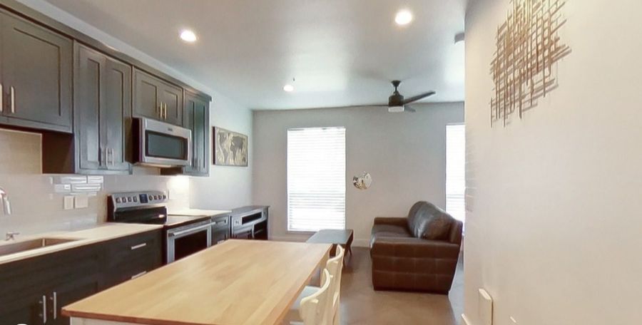 Inside a 700 square foot home at 404 Industrial Park in Denton, Texas